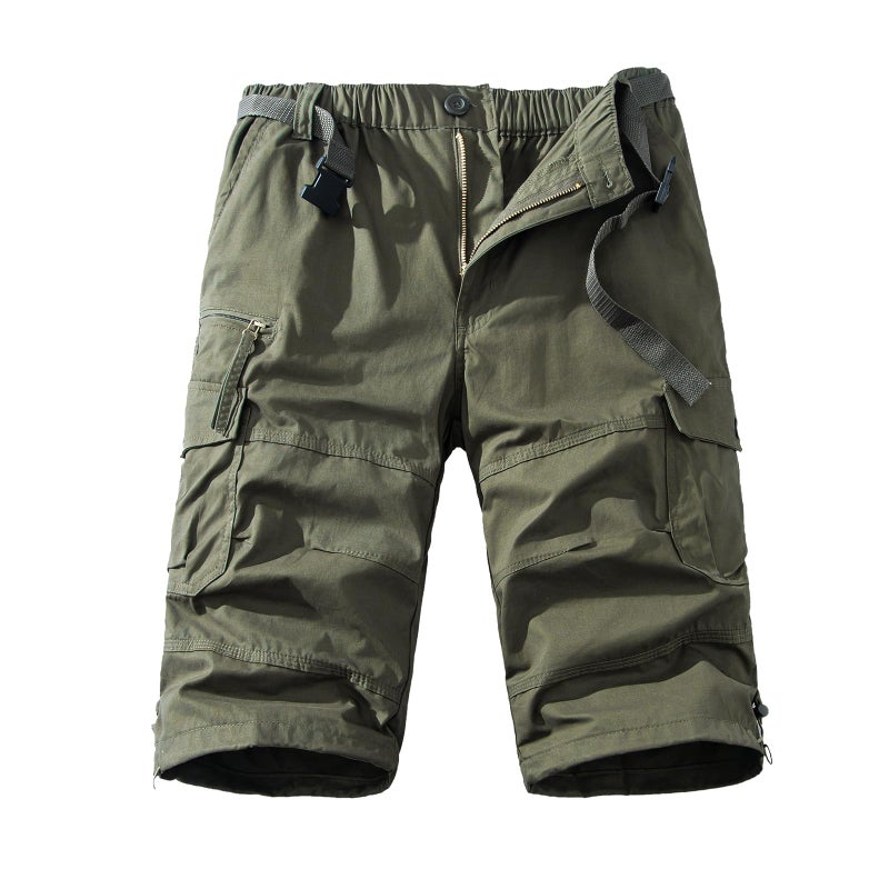 Mylldey Men's Cargo Shorts 3/4 Relaxed Fit Mens Running Shorts 7 Pockets Elastic Waist Cotton Hiking Shorts (DarkGreen, S) - Image 2