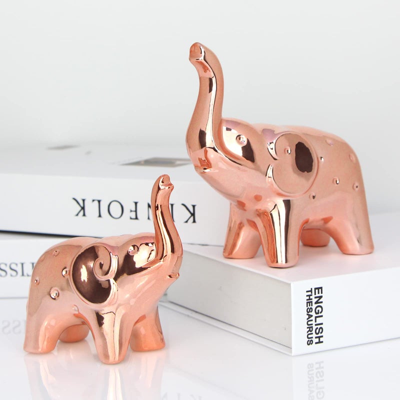 prosfalt A Pair Elephant Statue Home DecorModern Style FigurinesSculpture for Office Desktop Bookshelf Living Room Ceramics Rose Gold