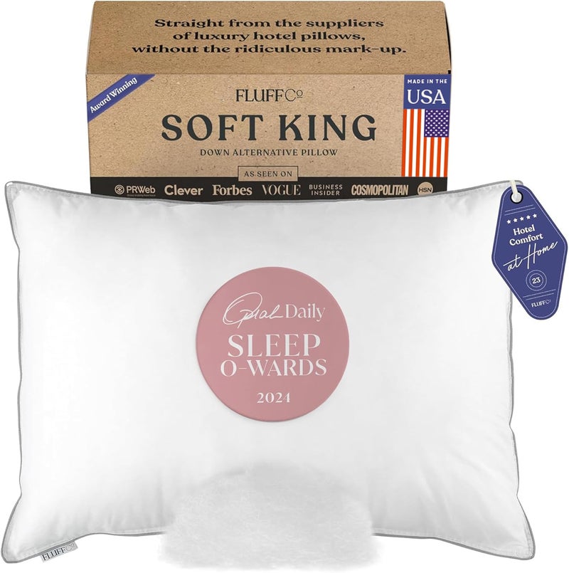 FluffCo Zen Fluff Pillows  Down Alternative King Size Pillow  Bed Pillow for Sleeping Made in USA  Luxury HotelQuality Pillow  100 Cotton 300 Thread Count King Size Soft 1 Pack