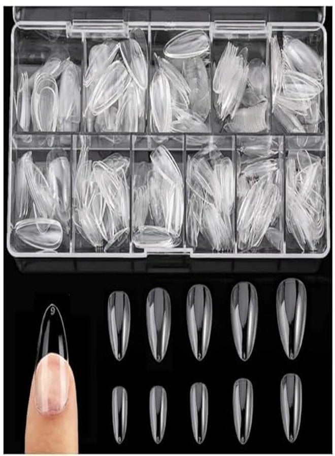 Bolt Bee 500Pcs Medium Almond Fake Nail Tips Clear | Full Cover Press On Acrylic Nails with Case | 10 Sizes for Perfect Fit | False Nail Tips for DIY Nail Art & Salon Use | Durable & Easy to Shape (Clear) - Image 1