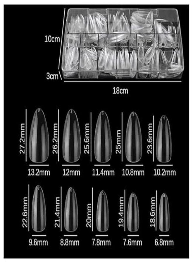 Bolt Bee 500Pcs Medium Almond Fake Nail Tips Clear | Full Cover Press On Acrylic Nails with Case | 10 Sizes for Perfect Fit | False Nail Tips for DIY Nail Art & Salon Use | Durable & Easy to Shape (Clear) - Image 5