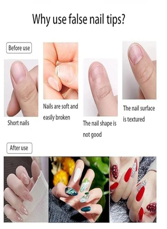 Bolt Bee 500Pcs Medium Almond Fake Nail Tips Clear | Full Cover Press On Acrylic Nails with Case | 10 Sizes for Perfect Fit | False Nail Tips for DIY Nail Art & Salon Use | Durable & Easy to Shape (Clear) - Image 2