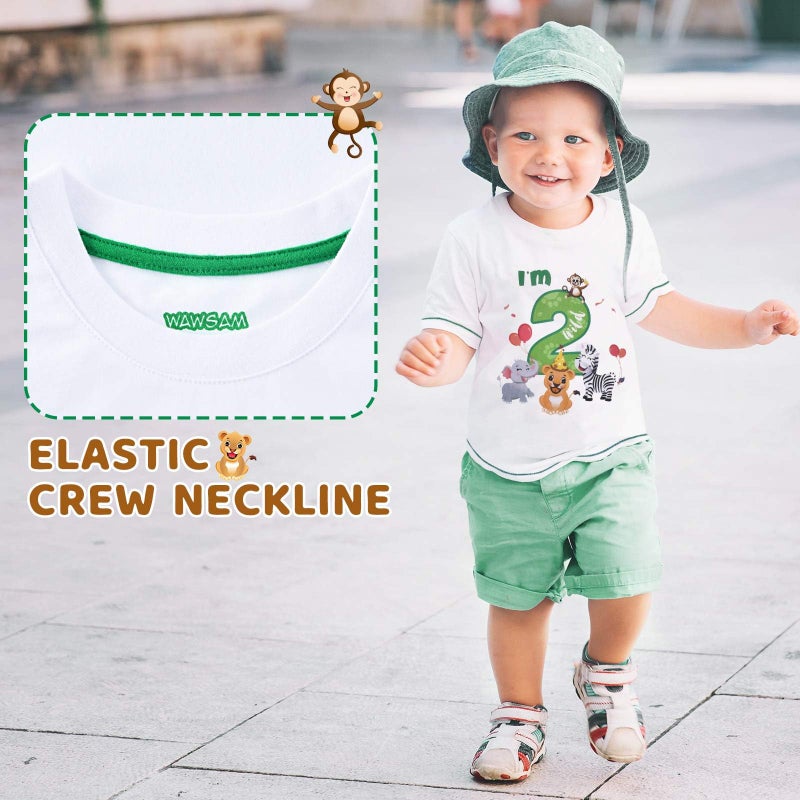 WAWSAM Baby Boy 2nd Birthday T-Shirt - Iâ€™m Two Wild 2 Jungle Animals Birthday Top Tee White - Image 5