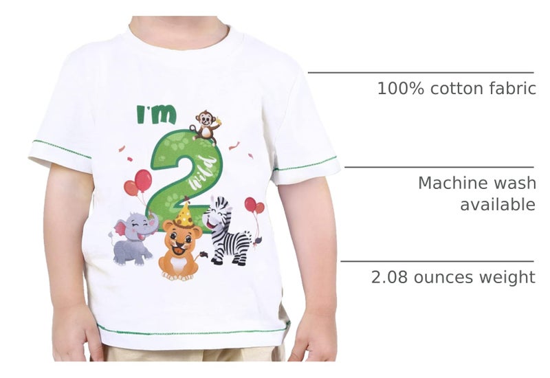 WAWSAM Baby Boy 2nd Birthday T-Shirt - Iâ€™m Two Wild 2 Jungle Animals Birthday Top Tee White - Image 4