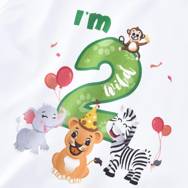 WAWSAM Baby Boy 2nd Birthday T-Shirt - Iâ€™m Two Wild 2 Jungle Animals Birthday Top Tee White - Image 2