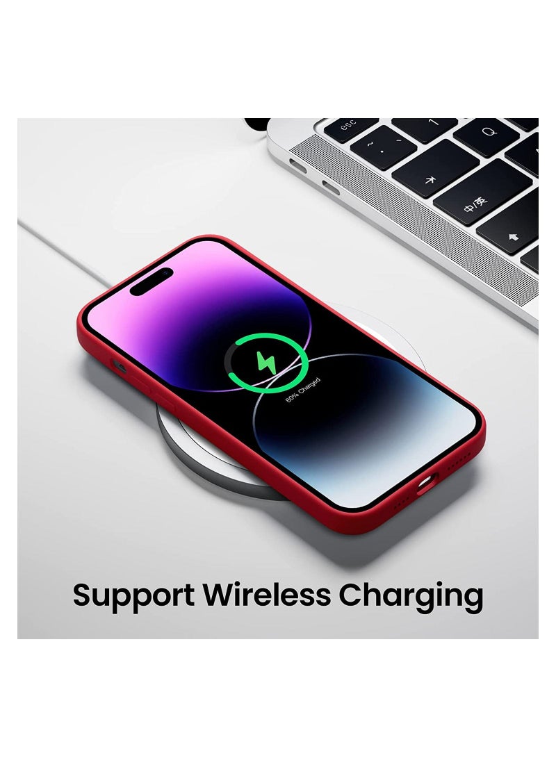 Delivus iPhone 14 Pro Case Silicone Cover Soft Liquid Gel Rubber Cover Anti-Scratch Anti-Fingerprint Anti-Drop (red) - Image 4