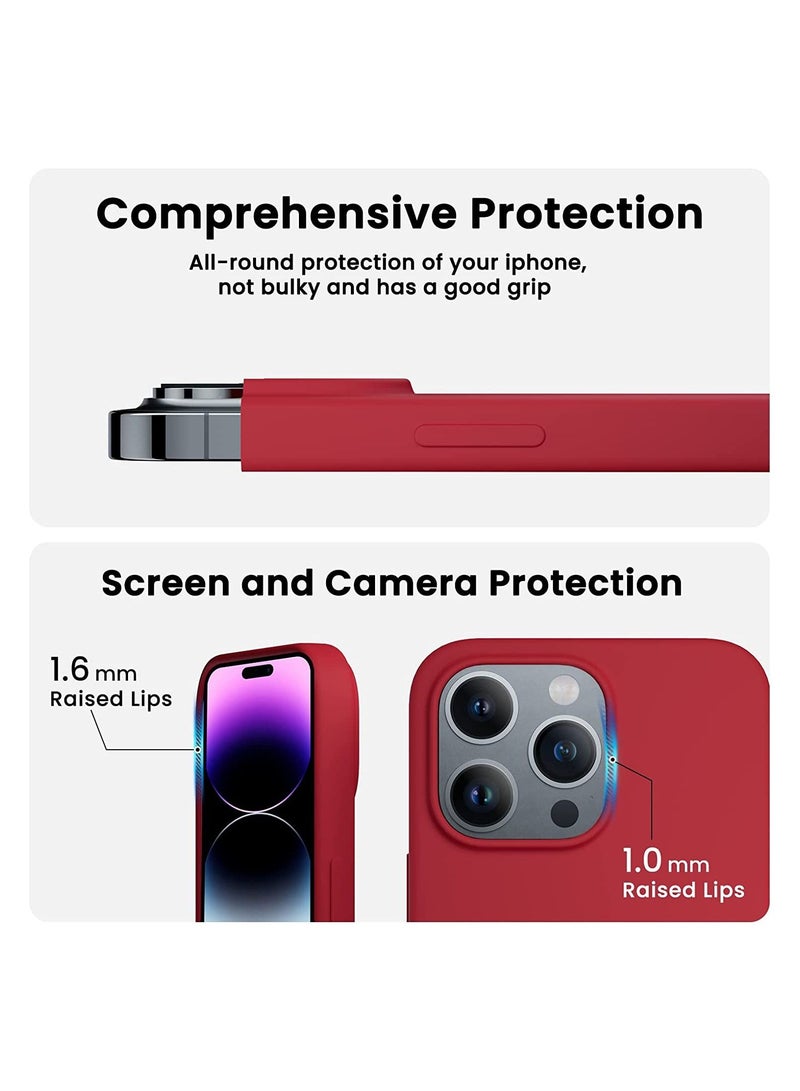 Delivus iPhone 14 Pro Case Silicone Cover Soft Liquid Gel Rubber Cover Anti-Scratch Anti-Fingerprint Anti-Drop (red) - Image 3