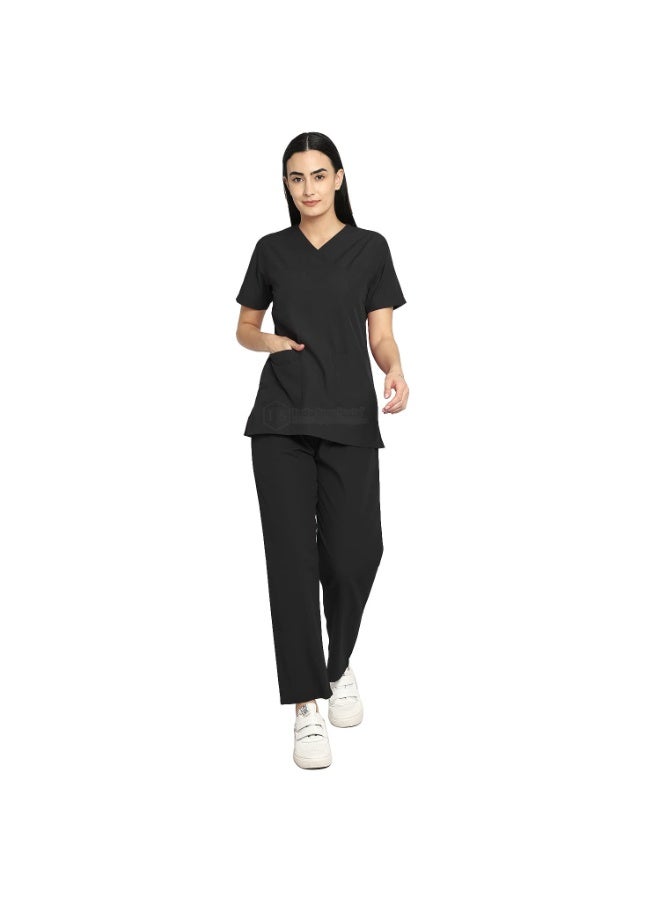 IS IndoSurgicals Faux Wrap Scrub Suits for Doctors Women OT Dress (L, Black) - Image 1