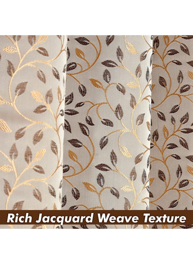 Yellow Weaves Yellow Weaves Rich Jacquard Fabric Grommet Semi Sheer Curtains For Door, String Leaves, 7 Feet, Pack Of 2, Beige Brown, String - Image 3