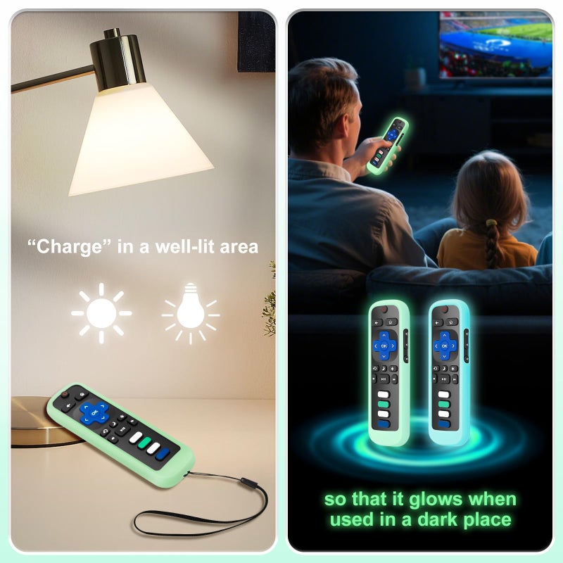 ENJOYLink for Roku-Remote-Cover,Compatible with All Roku TV Remote Glow in The Dark Silicone Protective Case Blue and Green 2-Pack - Image 5