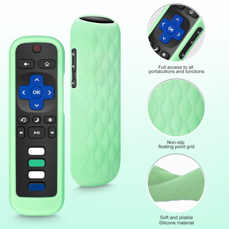 ENJOYLink for Roku-Remote-Cover,Compatible with All Roku TV Remote Glow in The Dark Silicone Protective Case Blue and Green 2-Pack - Image 2