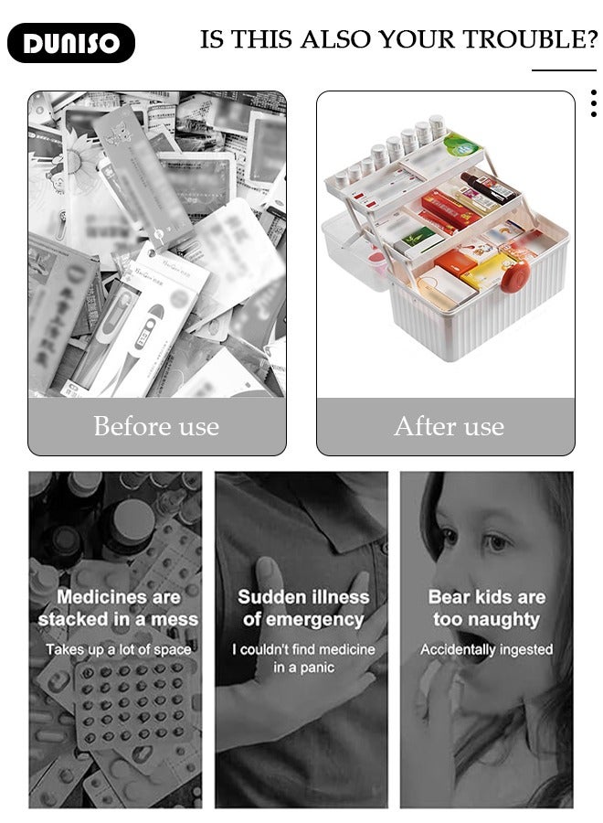 DUNISO 3 Layers Family Medicine Storage Box Container Clear First Aid Box Organizer with Locking,Lid,Handle, Multipurpose Durable Craft Tool Case Plastic Professional Emergency Bin for Home Travel Car Camping Office - Image 5