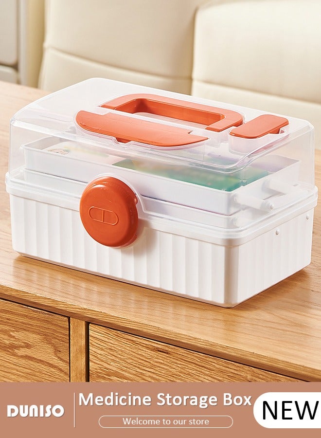 DUNISO 3 Layers Family Medicine Storage Box Container Clear First Aid Box Organizer with Locking,Lid,Handle, Multipurpose Durable Craft Tool Case Plastic Professional Emergency Bin for Home Travel Car Camping Office - Image 1