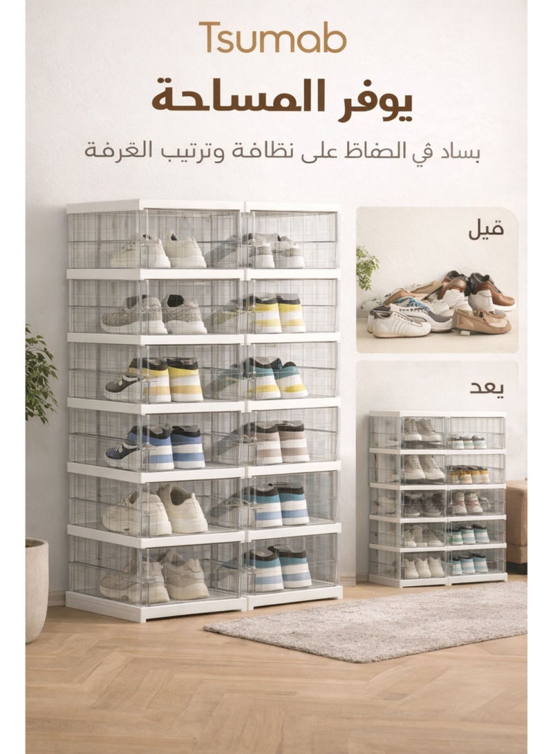 تسوماب منظم أحذية تسوماب 6 طبقات قابل للطي – خزانة أحذية شفافة بباب أمامي وفتحات تهوية – رف أحذية بلاستيكي مقاوم للغبار للمدخل وغرفة النوم - Image 5