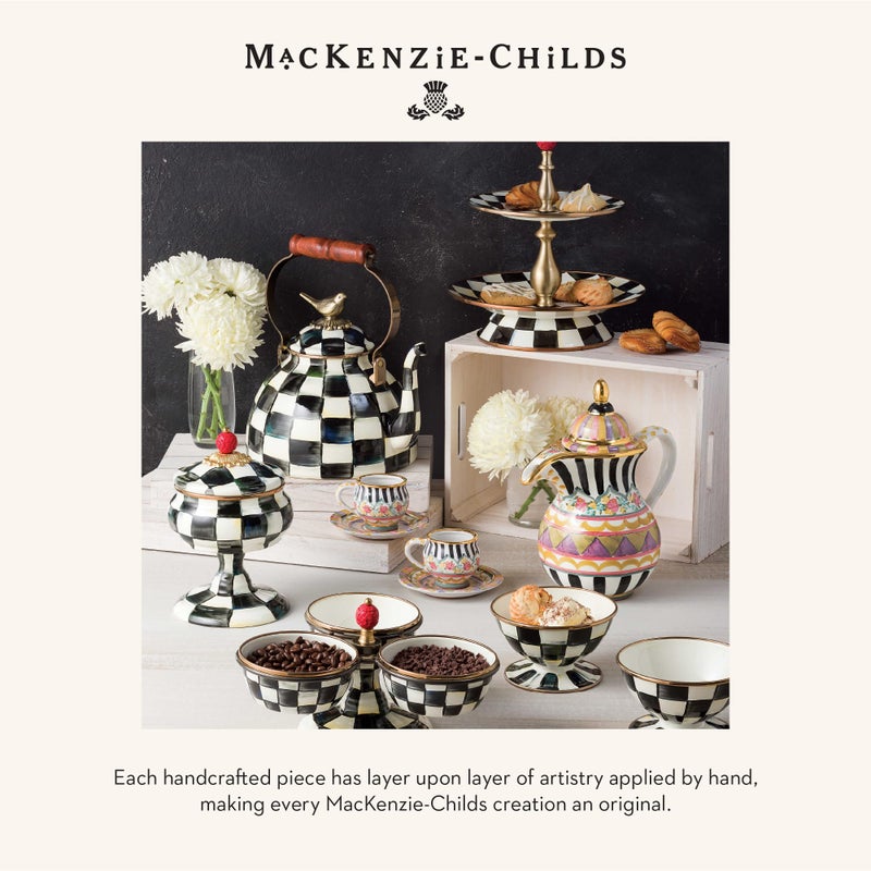 mackenzie childs مجموعة مملحات وفلفلات مكنزي تشايلدز من الطراز الريفي، حوامل ملح وفلفل خزفية، بتصميم مربعات باللونين الأسود والأبيض - Image 5