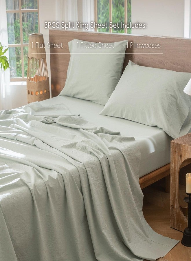 مومى طقم ملاءات سرير MooMee مصنوع من القطن المغسول بنسبة 100%، ذو ملمس يشبه الكتان، يسمح بمرور الهواء، متين، ناعم ومريح (لون أخضر فاتح ممزوج، مقاس مفرد) - Image 2