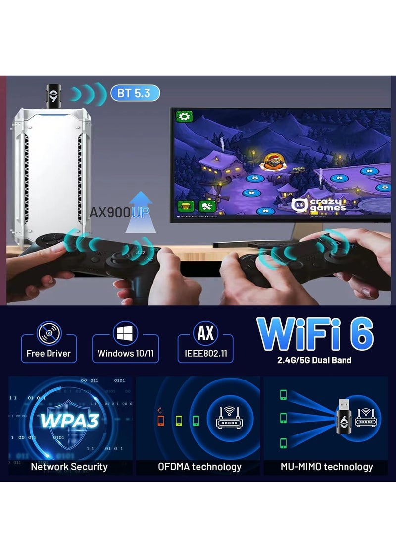 QPHWHFQ - 2-in-1 USB WiFi Bluetooth Adapter 900Mbps, 2.4/5GHz Dual Band, WiFi 6 Adapter and Bluetooth 5.3 Adapter for PC/Laptop/Desktop, Driver Free, Compatible with Windows 10/11 - Image 1