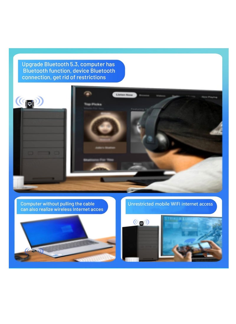 QPHWHFQ - 2-in-1 USB WiFi Bluetooth Adapter 900Mbps, 2.4/5GHz Dual Band, WiFi 6 Adapter and Bluetooth 5.3 Adapter for PC/Laptop/Desktop, Driver Free, Compatible with Windows 10/11 - Image 1