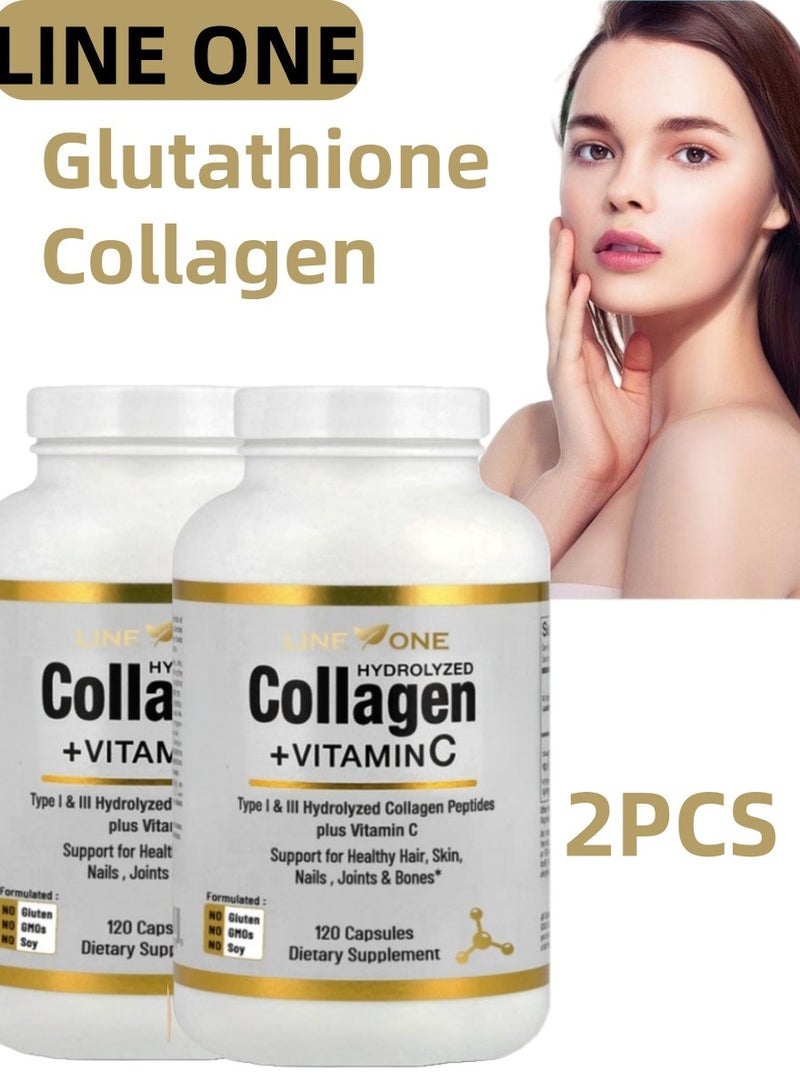 السطر الأول عبوتان من كبسولات الجلوتاثيون والكولاجين لتوهج البشرة – مع فيتامين C والبيوتين والكولاجين – لتفتيح البشرة، تقليل البقع الداكنة، وزيادة الإشراقة لجمال المرأة. - Image 1