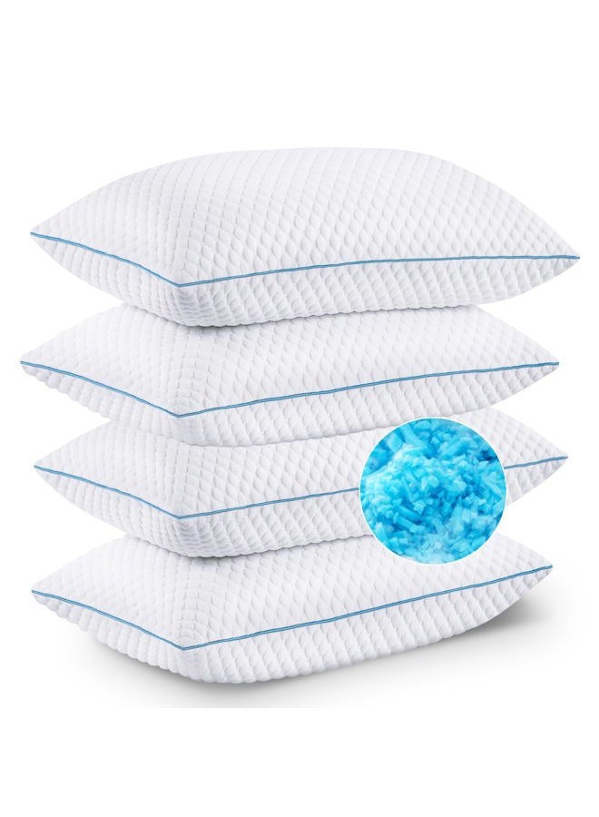 VVZ Cooling Bed Pillows King Size Set of 4, Shredded Memory Foam Pillows for Side Back Stomach Sleepers, Luxury Cool Gel Adjustable Firm Bed Pillows for Sleeping 4 Pack King Size 20 x 36 Inches - Image 1