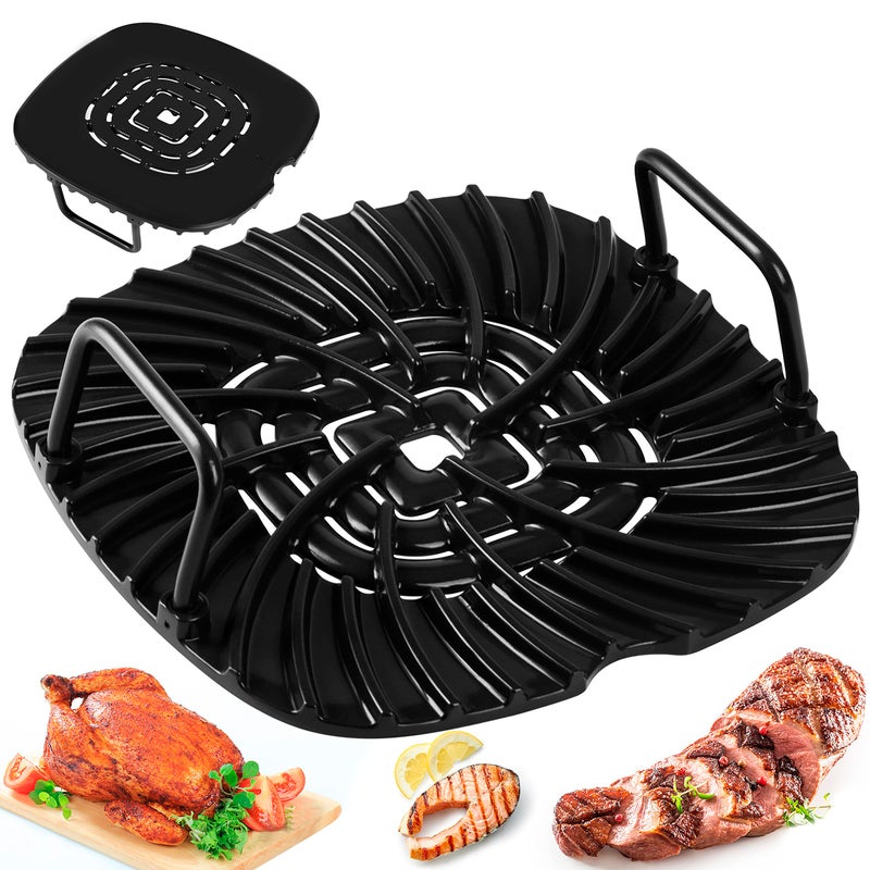Ceramic Coated Cast Aluminum Grill Griddle Compatible With Ninja Foodi Indoor Grill AG300 and AG400 Series  Non Stick Griddle Grill Grates Replacement  Premium Ceramic Air Fryer Grill with Handles