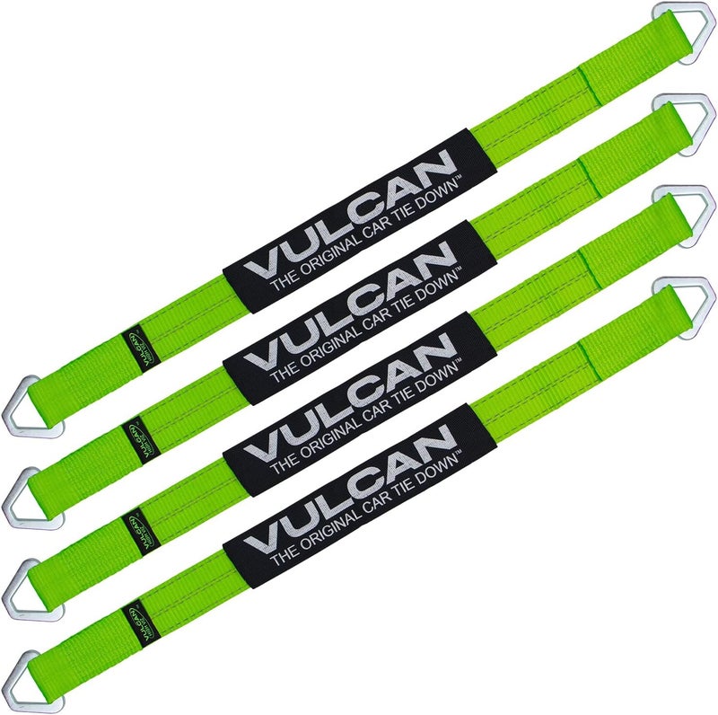 VULCAN Car Tie Down Axle Strap with Wear Pad - 2 Inch x 36 Inch - 4 Pack - High-Viz - 3,300 Pound Safe Working Load - Image 1