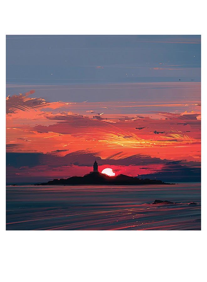 RYN Sunset Themed Printed MDF Wall Art Orange/Blue/Black 30x30cm - Image 1