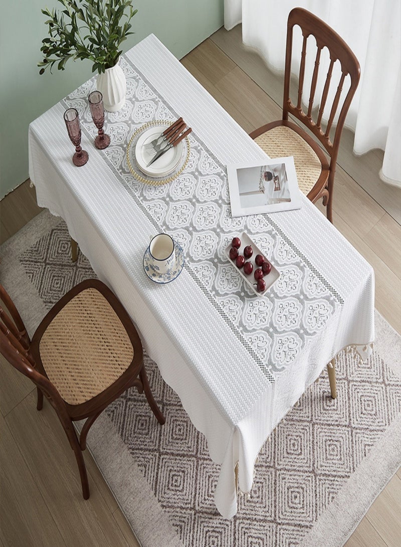 Rectangular Table Cloth, Cotton linen Table Cloth Wrinkle-Resistant Table Cloth, Soft Fabric Tablecloth With Tassels, Suitable for Kitchen Dining Room Outdoor Party 140CM×180CM , 4-6 Seats  - Image 1