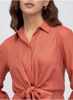 Dennis Lingo Orange Regular Fit Tie-Up Dress for Women - Cotton Viscose Flex, Full Sleeves, Casual,  - Image 2