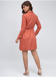 Dennis Lingo Orange Regular Fit Tie-Up Dress for Women - Cotton Viscose Flex, Full Sleeves, Casual,  - Image 4