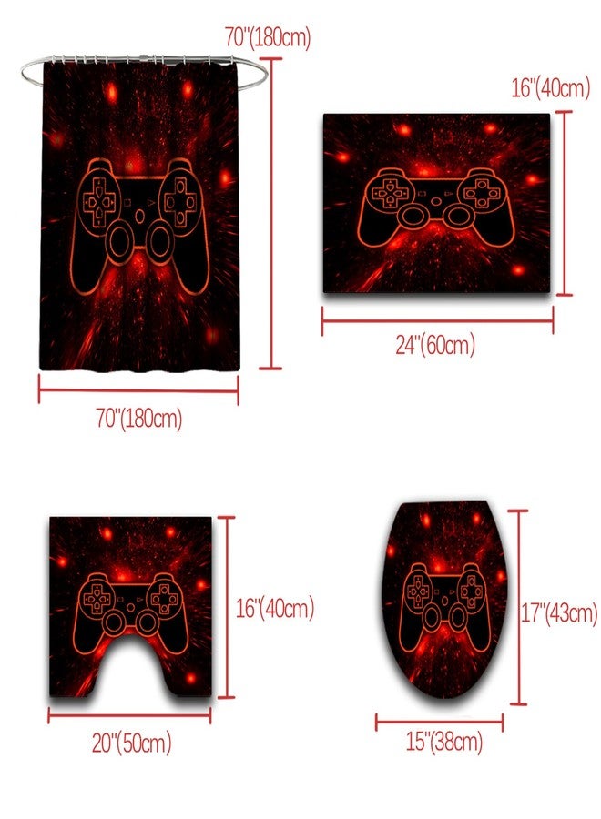 Jiospet 4 Pcs Game Shower Curtain Set for Boys - Gamer Controller Bathroom Sets Boys, Gamepad Shower Sets with Curtain and Rugs Gaming Bathroom Decor with 12 Hooks, 70" x 70" - Image 5