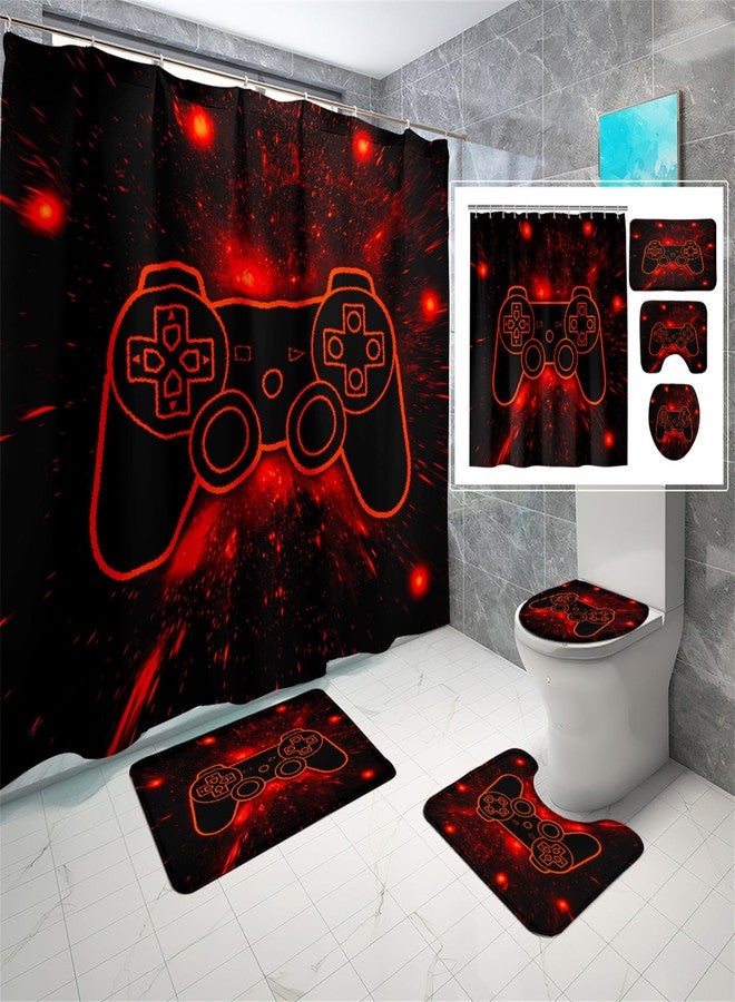 Jiospet 4 Pcs Game Shower Curtain Set for Boys - Gamer Controller Bathroom Sets Boys, Gamepad Shower Sets with Curtain and Rugs Gaming Bathroom Decor with 12 Hooks, 70" x 70" - Image 1