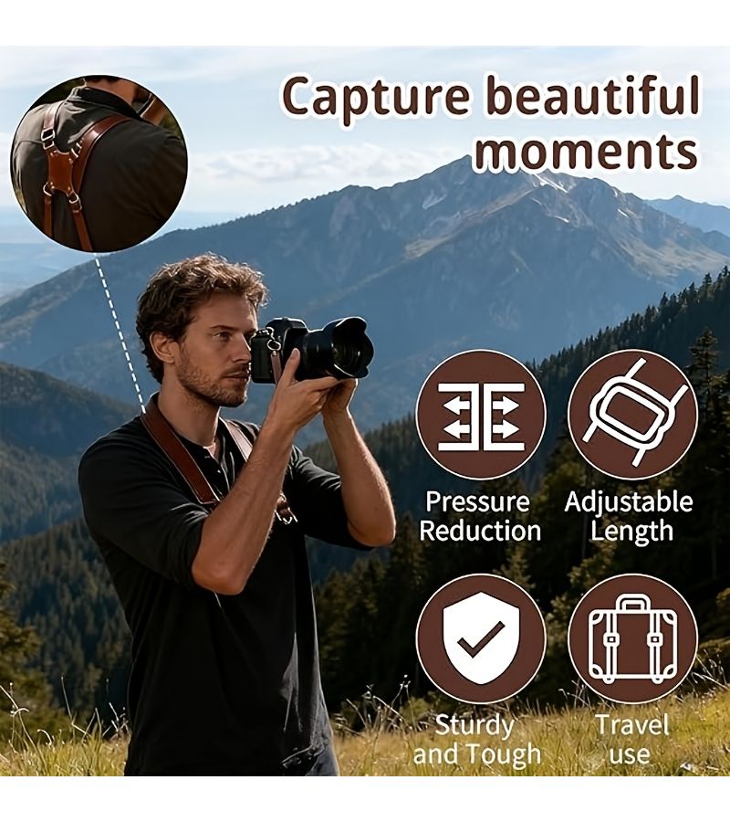 Brown PU Leather Camera Strap For Photographers Two Camera Holder Outdoor Wedding - Image 5