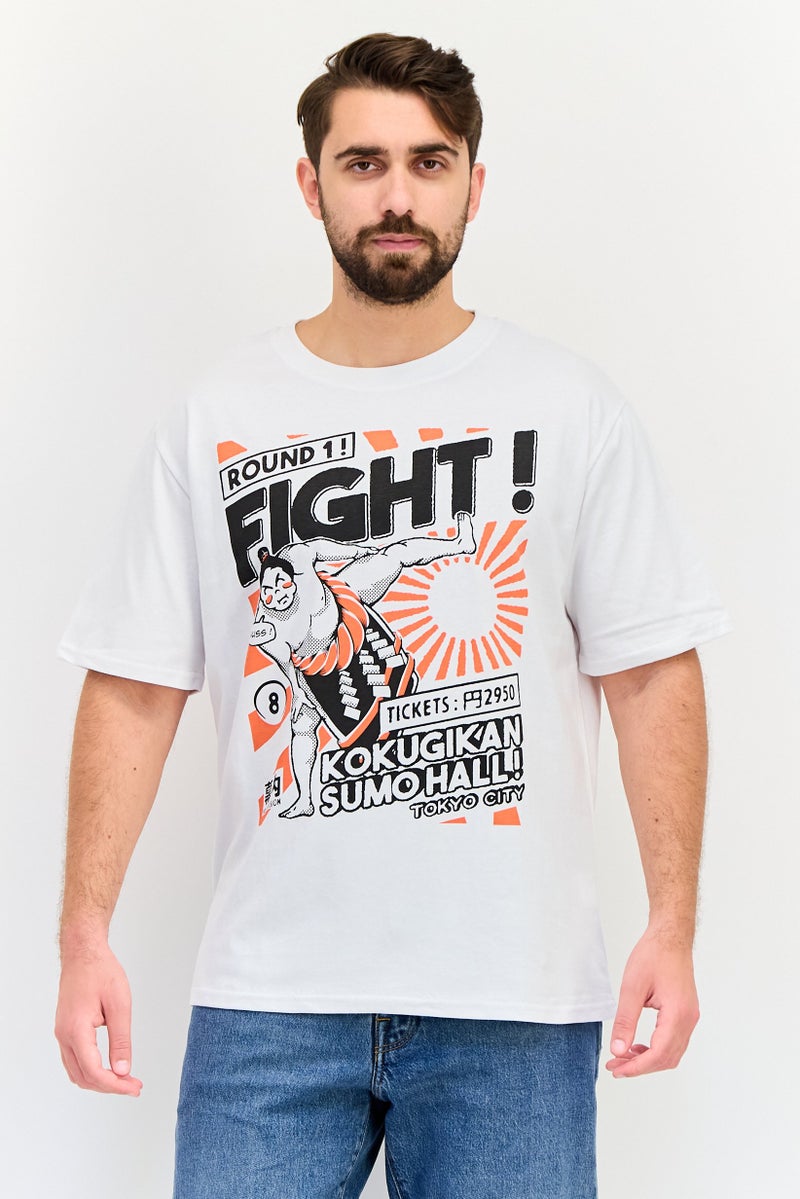 YOTO Men Crew Neck Short Sleeves Graphic Print T-Shirt, White - Image 1