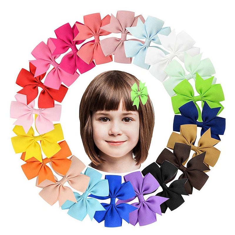 PALAY 20 Pieces Hair Bows For Kids Girls 3 Inch Grosgrain Ribbon Hair Bows Alligator Clips For Baby Girls, Hair Accessories, Multi - Image 1