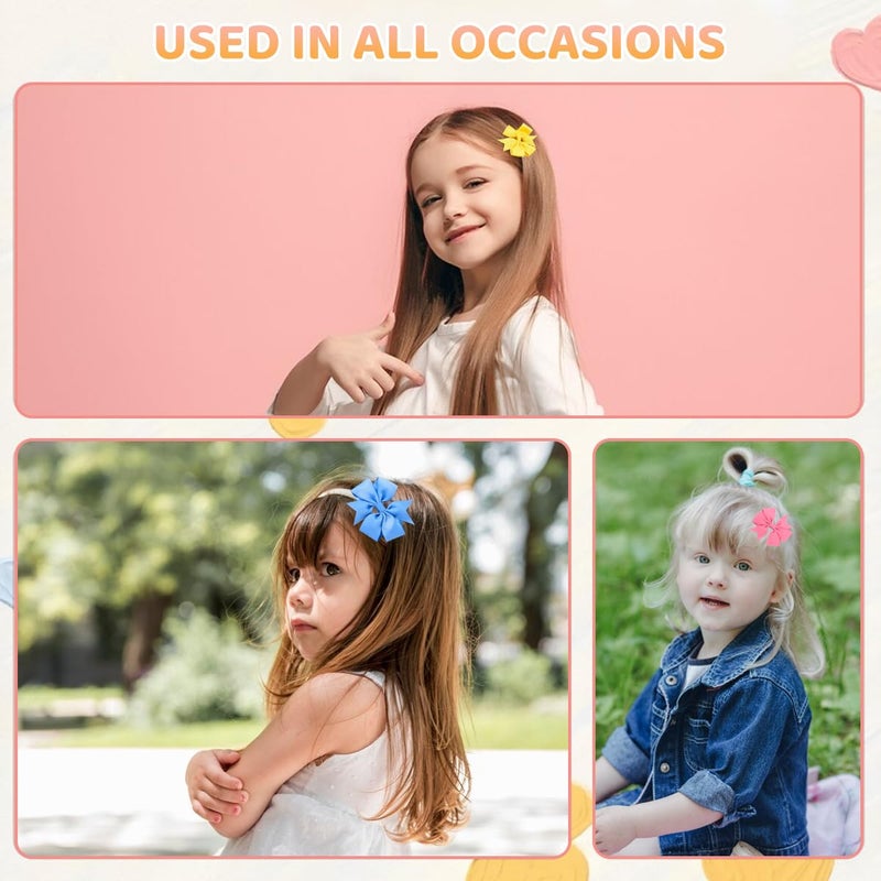 PALAY 20 Pieces Hair Bows For Kids Girls 3 Inch Grosgrain Ribbon Hair Bows Alligator Clips For Baby Girls, Hair Accessories, Multi - Image 3