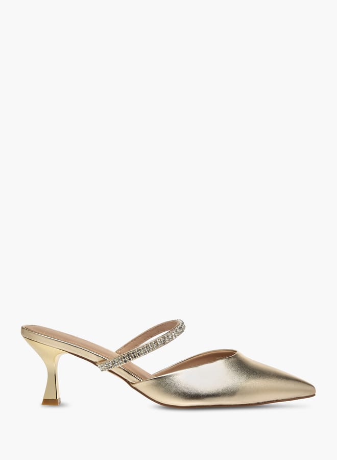 Flora Bella By Shoexpress Womens Embellished Slip-On Mules With Flared Heels  - Image 3