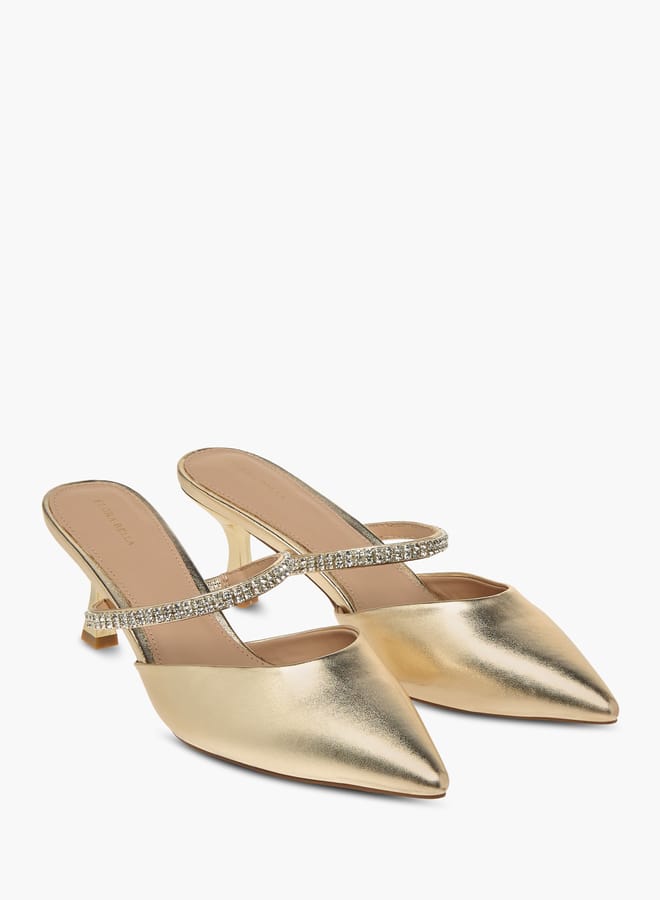 Flora Bella By Shoexpress Womens Embellished Slip-On Mules With Flared Heels  - Image 2