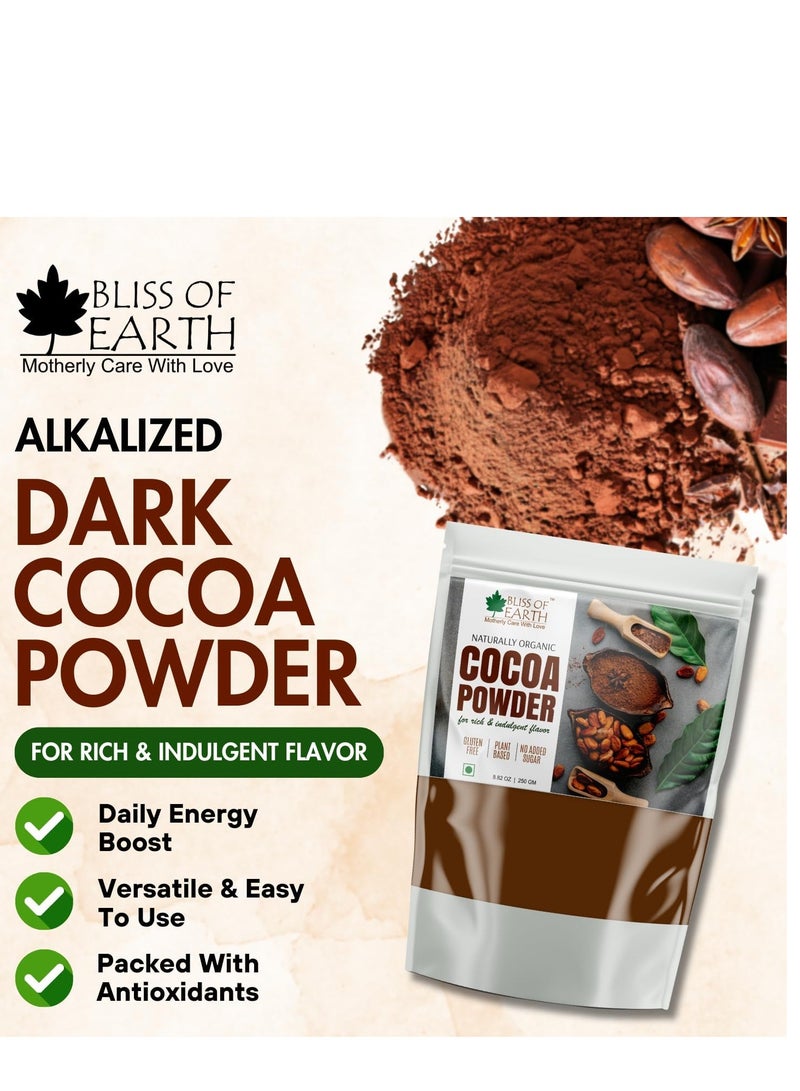 BLISS OF EARTH Cocoa Powder 250g – Alkalized Organic Cocoa Powder Unsweetened  Premium for Baking, Chocolate Cake, Hot & Cold Drinks - Image 2