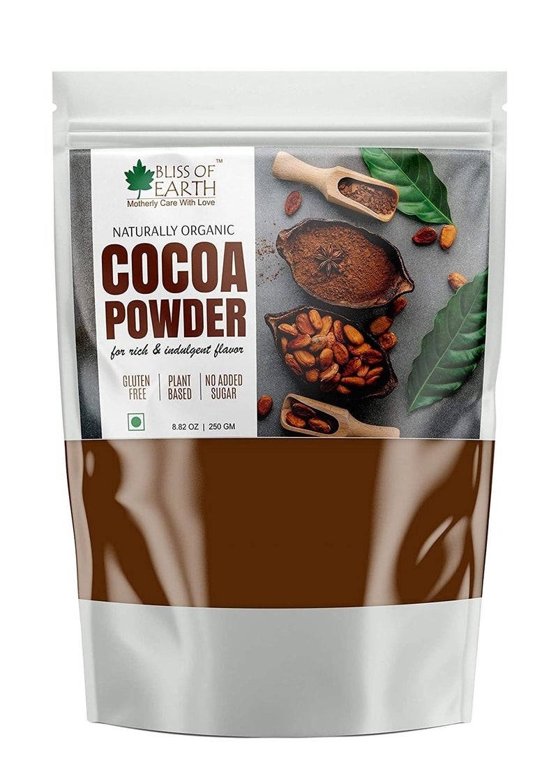 BLISS OF EARTH Naturally Organic Cocoa Powder for Chocolate Cake Making & Chocolate Cold Drink Unsweetened 250gm  - Image 1