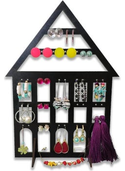 HELLOVE Wooden Jewelry Stand House Shaped Jewelry Hanger Earring Stand Jewelry Organizer  - Image 2