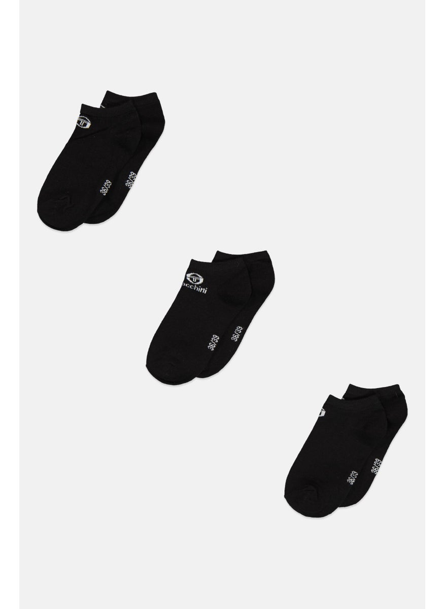 Sergio Tacchini Kids Girl 3 Pair Brand Logo Ankle Socks, Black  - Image 1