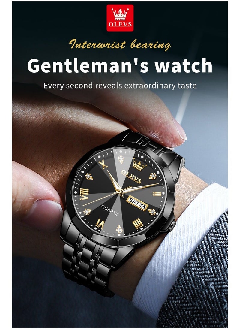 أوليفز Watches for Men Fashion Stainless Steel Quartz Analog Water Resistant Watch 41mm 9931 Black - Image 2