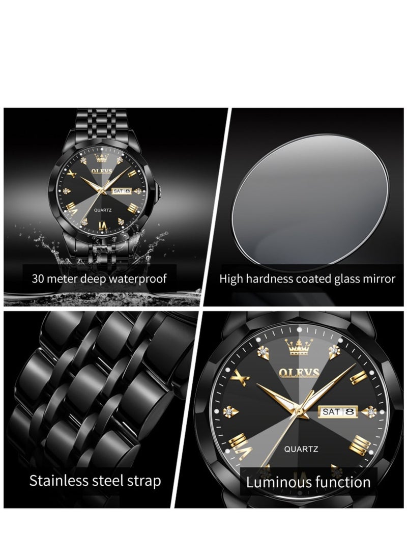 أوليفز Watches for Men Fashion Stainless Steel Quartz Analog Water Resistant Watch 41mm 9931 Black - Image 4