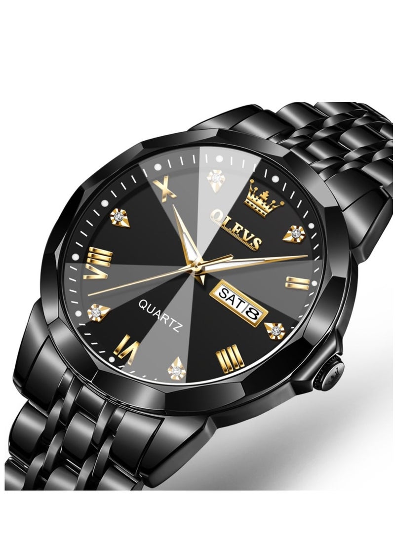 أوليفز Watches for Men Fashion Stainless Steel Quartz Analog Water Resistant Watch 41mm 9931 Black - Image 1