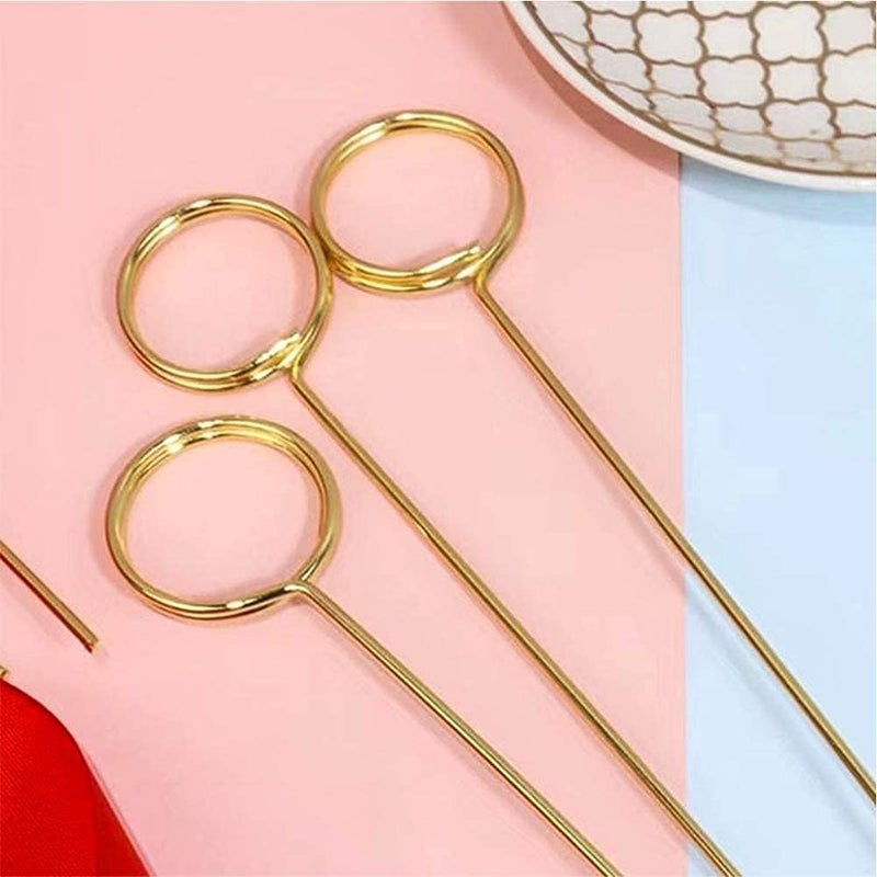 H&W 12''L Golden Ring Loop Round Shape Card Holders 40PCS Floral Picks Clips for Wedding & Flower Arrangements, DIY Craft Wire Clip Table Card Holders Note Photo Picture Memo Holder Cake Topper (Ring) - Image 4