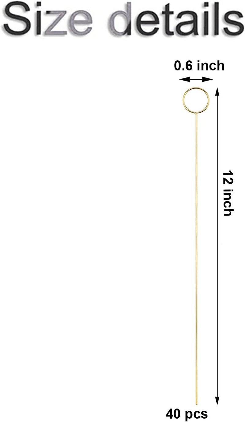 H&W 12''L Golden Ring Loop Round Shape Card Holders 40PCS Floral Picks Clips for Wedding & Flower Arrangements, DIY Craft Wire Clip Table Card Holders Note Photo Picture Memo Holder Cake Topper (Ring) - Image 2