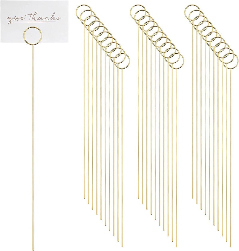 H&W 12''L Golden Ring Loop Round Shape Card Holders 40PCS Floral Picks Clips for Wedding & Flower Arrangements, DIY Craft Wire Clip Table Card Holders Note Photo Picture Memo Holder Cake Topper (Ring) - Image 3