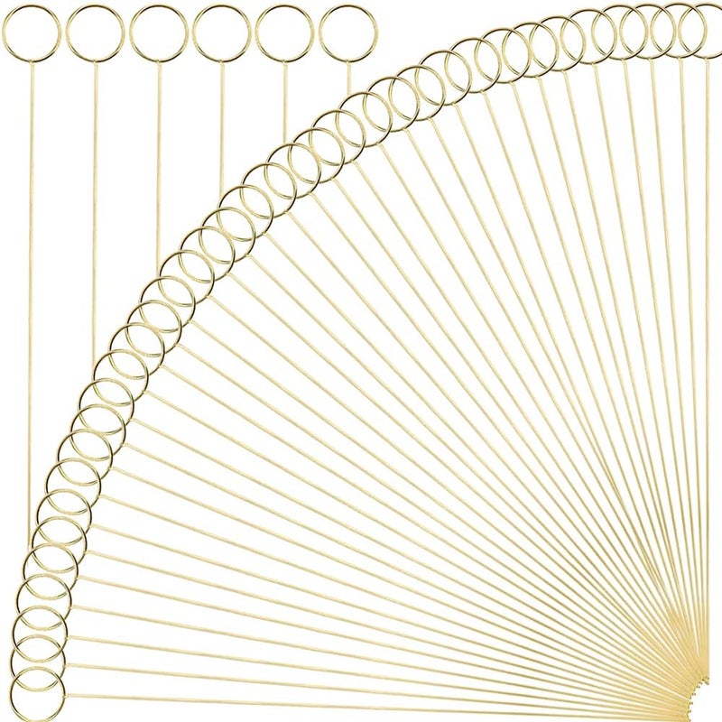 H&W 12''L Golden Ring Loop Round Shape Card Holders 40PCS Floral Picks Clips for Wedding & Flower Arrangements, DIY Craft Wire Clip Table Card Holders Note Photo Picture Memo Holder Cake Topper (Ring) - Image 1
