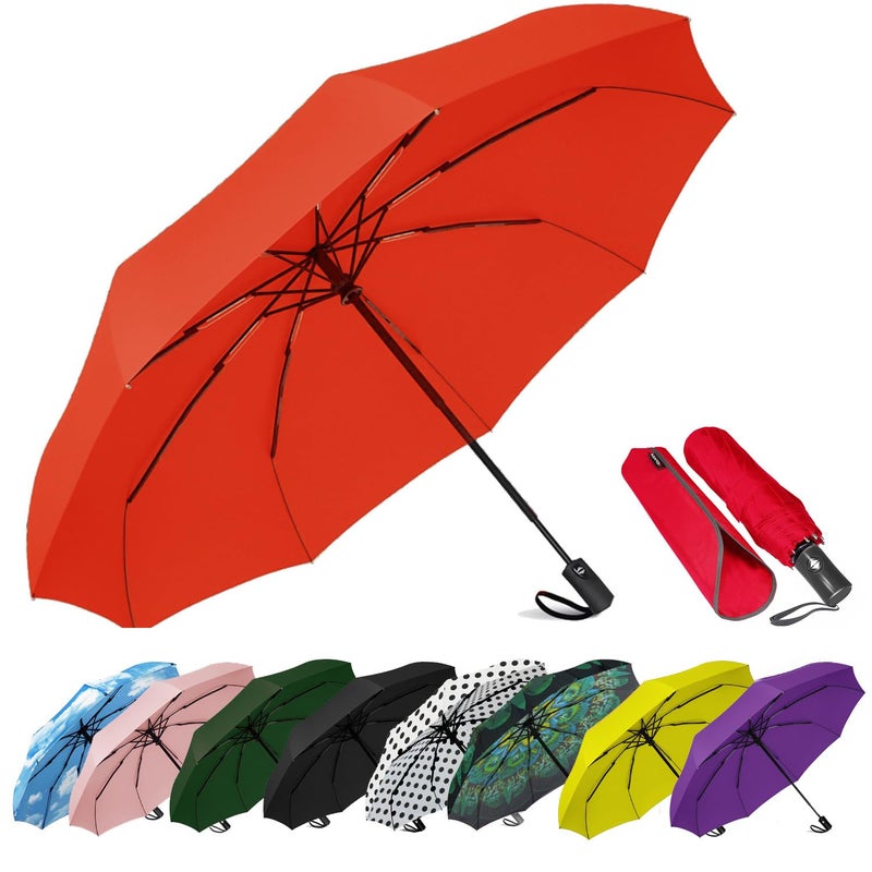 SIEPASA Windproof Travel Compact Umbrella-Automatic Umbrellas for Rain-Compact Folding Umbrella, Travel Umbrella Compact, Small Portable Windproof Umbrellas for Men Women Teenage.(Big Red) - Image 1